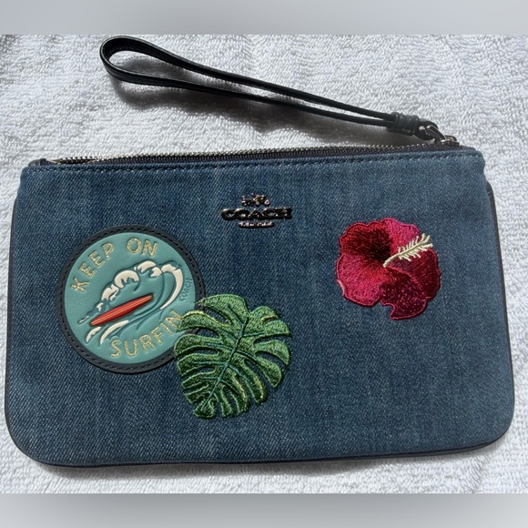 Coach Handbags - Coach Rare Denim Wristlet with Tropical Patch Accents - Blue